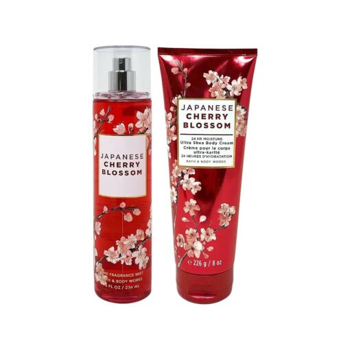 Bath & Body Works Fine Fragrance Mist & Ultra Shea Body Cream Japanese Cherry Blossom 2 Piece Set Full Size 8oz .