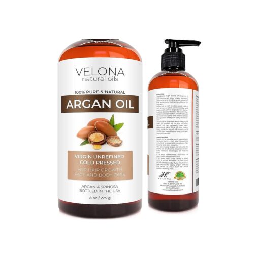 velona Argan Oil - 8 oz | Morocco Oil | Stimulate Hair Growth, Skin, Body and Face Care | Nails Protector | Unrefined, Cold Pressed | Cap Kit