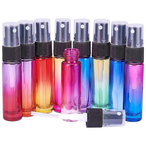 BENECREAT 9 Packs 10ml Rainbow Color Glass Spray Bottle Refillable Fine Mist Spray Bottle for Perfume Essential Oil