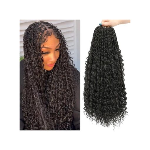 9 Pack 22 Inch Goddess Crochet Box Braids Curly Ends Bohomian Goddess Box Braids Crochet Hair Synthetic Crochet Braids Hair Extensions ( 22 Inch,1B )