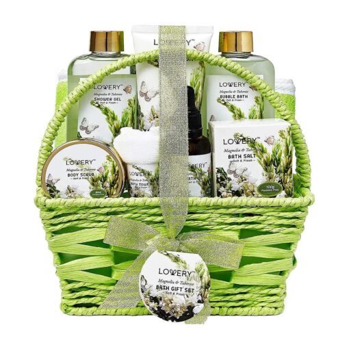 Fathers Day Gifts from Daughter and Son, Bath and Body Birthday Gift Basket For Women and Men - Magnolia & Tuberose Home Spa Set, Includes Fragrant Lotions, Massage Oil, Bath Towel & More - 9pc Set