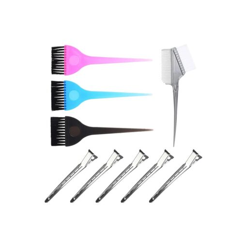 9 Pcs Hair Coloring and Styling Kit - 3x Single Brushes, 1x Hair Dye Comb-Brush, 5x Hair Clips- For Balayage, Highlights, Foiling, Micro Braiding, Keratin Treatment - DIY, Home, Salon Use