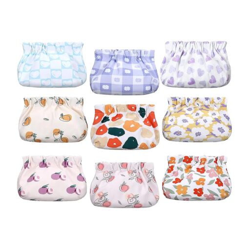 Buryeah 9 Pcs Pocket Makeup Bag Mini Cosmetic Bag Waterproof Top Coin Purse Makeup Pouch No Zipper Tiny Pouch Travel Storage for Headphone Card Jewelry, Gifts for Women ( 5.9 x 6.3 x 4.7 Inch )