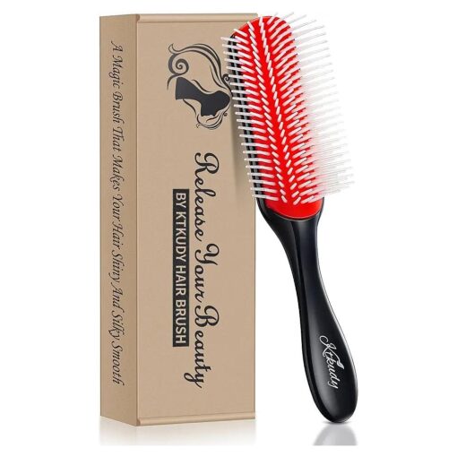 Curly Hair Brush Styling Brush 9 Row for Detangling & Defining Curls KTKUDY Hair Brush for Separating, Shaping Curls - Blow-Drying, Styling & Finishing Brush for Wavy, Curly or Coily Hair