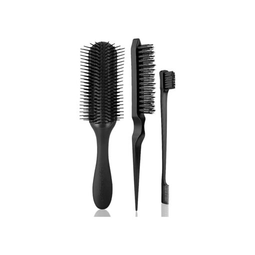 3 PCS Hair Brush for Women Men Classic Styling Brushes Curly Wet or Dry Hair 9 Row 3 Row with Edge Comb for Natural Thick Hair, Blow Separating, Shaping Defining Detangling Curls Tool Travel Hairbrush