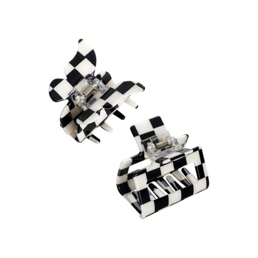 TODEROY Checker Claws Tortoise Barrettes Claw Clips for Women No-Slip Grip Lattice Design Hair Jaw Clips Clamp 80 's Aesthetics Large Hair Accessories for Girls