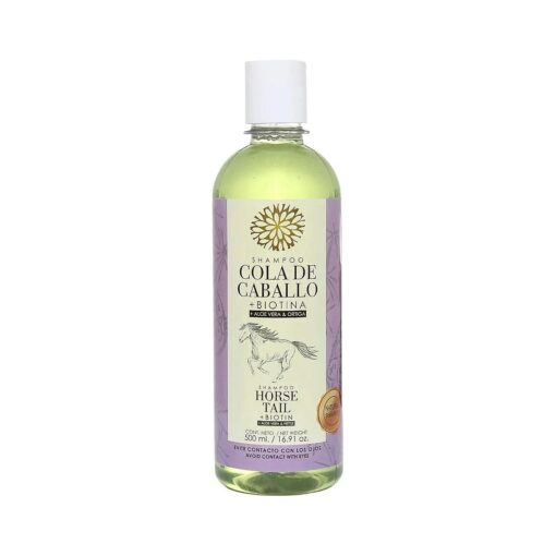 Biotina, Aloe Vera y Ortiga 500 ml, Natural Shampoo, Horse Tail Shampoo Biotin, Aloe Vera and Nettle 16.91 oz, Lenico