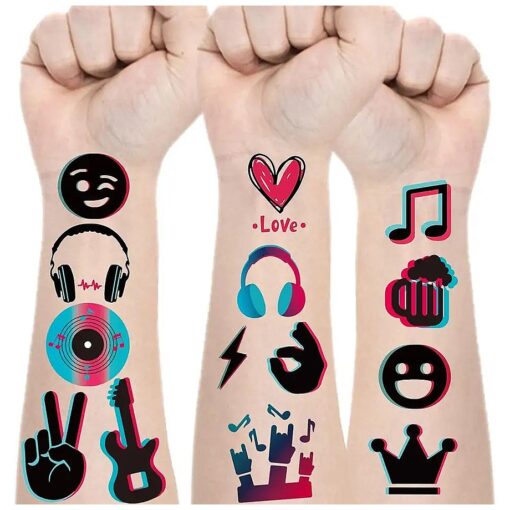 Music Temporary Tattoos Stickers ( 94 Styles ), Mixed Style Hand Wrist Body Art for Kids Boys Girls Birthday Gifts Disco Music Party Supplies Decorations Favors