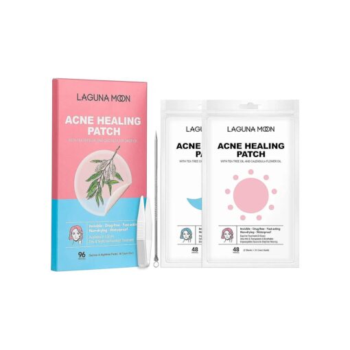 Lagunamoon Acne Pimple Patch with Tea Tree Oils and Calendula Flower, Stickers for Face and Skin, Absorbing Cover ( 3 Sizes, 96 Count )