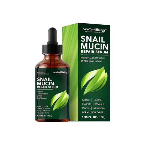 New York Biology 96 % Korean Snail Mucin Serum for Face 3.38 Fl, oz 100 ml - Facial Skin Care Snail Mucin Moisturizer for Dry, Dull Skin and Wrinkles - Skin Care Hydrating Face Serum