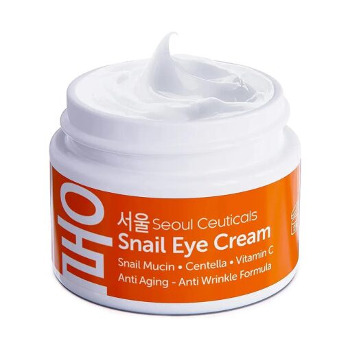 SeoulCeuticals Korean Snail Mucin Eye Cream - 97.5 % Snail Filtrate K Beauty Anti Aging Under Eye Anti Wrinkle Eye Treatment Cream 0.5oz