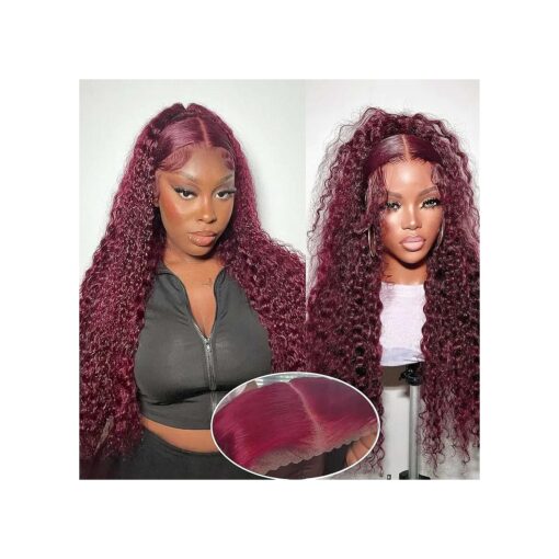 99j Burgundy Lace Front Wigs Human Hair 26 Inch 13x4 Glueless Wigs Human Hair Pre Plucked Pre Cut Deep Wave Lace Front Wigs Human Hair Wigs for Women 26inch