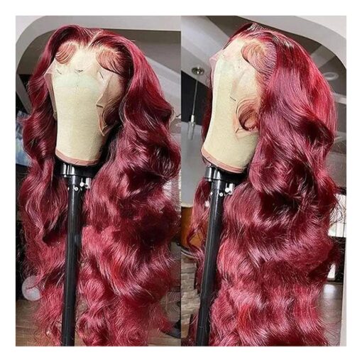 200 % Density13x4 Burgundy Body Wave Lace Front Wig Human Hair With Baby Hair Pre Plucked 99j HD Transparent Lace Frontal Human Hair Wigs for Women 99J Glueless Lace Front Wigs Human Hair 18Inch