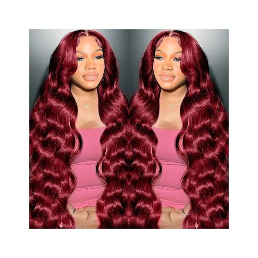 99j Burgundy Lace Front Wigs Human Hair 26 Inch 13x4 Body Wave Lace Front Wigs Human Hair Pre Plucked Glueless Red Wig Wine Red Lace Front Wigs Human Hair Wigs for Women Reddish Brown 180 Density 10A