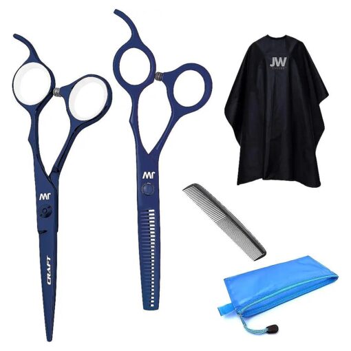 JW Professional Shears and Thinner CRX Series Combo, Cape, Comb & Case - Barber & Hair Cutting Scissors/Shears Stainless Steel