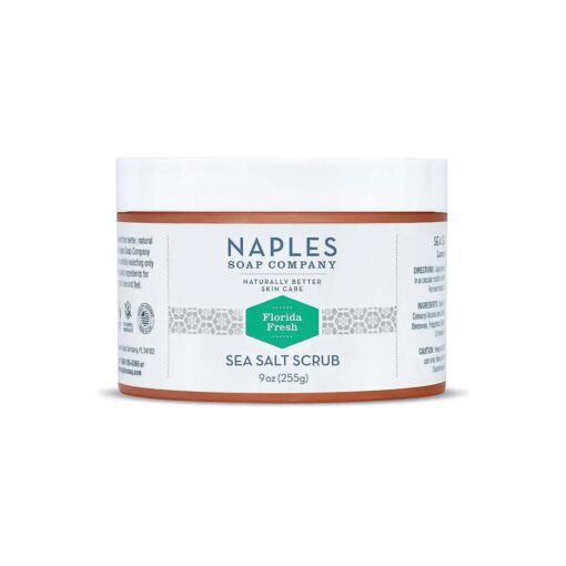 Naples Soap Natural Sea Salt Scrub - Exfoliating and Moisturizing Skin Care Removes Dry, Dull Flakes Revealing Radiant Skin - No Harmful Ingredients - Florida Fresh, 9oz