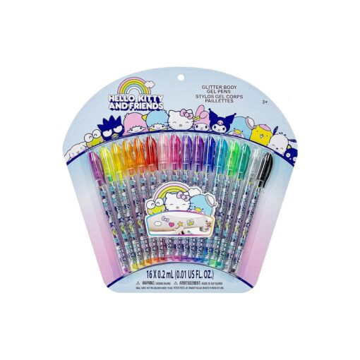 Hello Kitty and Friends -Townley Girl 16 Glitter Body Art Pen Set, Glittery Colors, Pigmented Non-Toxic Perfect for Play Dates, Parties, Sleepovers & Makeovers