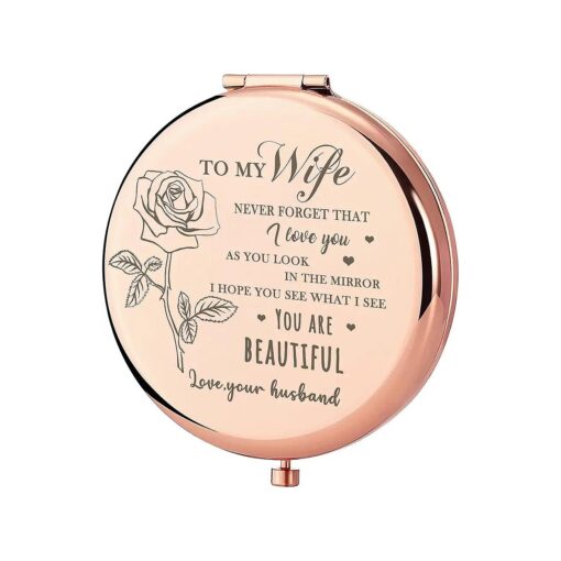 Gifts for Wife - Beautiful Wife Gift Rose Gold Compact Mirror, Birthday Gifts for Women, Wedding Anniversary, Valentines Day, Mothers Day for Wife