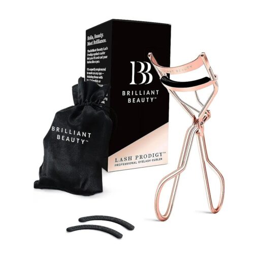 Brilliant Beauty Eyelash Curler with Satin Bag & Refill Pads - Award Winning - No Pinching, Just Dramatically Curled Eyelashes for a Lash Lift in Seconds ( Rose Gold )