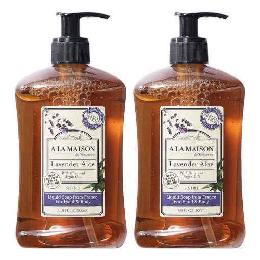 A LA MAISON French Liquid Hand Soap, Lavender Aloe - Natural Hand Wash Made with Essential Oils - Biodegradable, Plant-Based, Vegan, Cruelty-Free, Alcohol & Paraben Free ( 16.9 oz, 2 Pack )