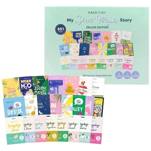 FACETORY 23 Sheet Mask Gift Set - Soft, Form-Fitting Mask, For All Skin Types - Contains Aloe Extract, Niacinamide, Hyaluronic Acid - Hydrate, Add Radiance, Soothe Face Mask for Glowing Skin