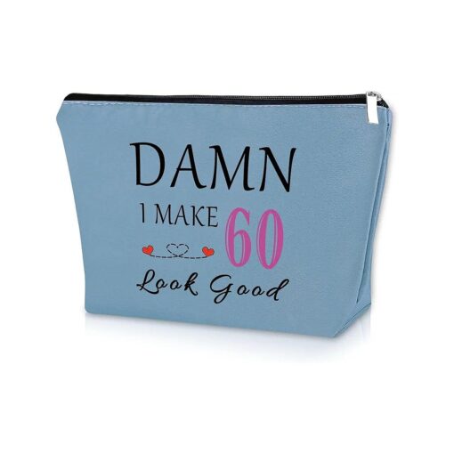 60th Birthday Gifts for Wife Blue Makeup Bag 60 Year Old Woman Birthday Gift Ideas Born in 1964 Gifts Cosmetic Bag Sister in Law Turning 60 Years Old Funny Sixty Birthday Gifts Travel Pouch