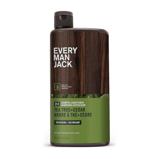 Every Man Jack 2-in-1 Tea Tree + Cedar Shampoo + Conditioner - Thicken, Cleanse, and Hydrate Hair with Coconut, Aloe, Tea Tree Oil - Naturally Derived and No Harmful Chemicals - 24oz -1 Bottle