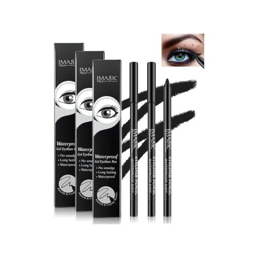 3 Pcs Matte Black Waterproof Smudge-proof Gel Eyeliner Pencil, Fade-Proof Eyeliner Pen Easy-to-Sharpen Pencil, Cat Eye/Smoky Eye Makeup Pen, Waterline Gel Eye Liner, Makeup Gift Set for Women