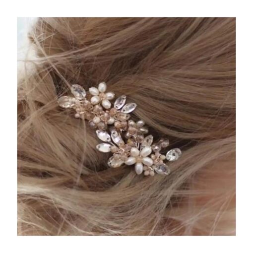 Unicra Bride Wedding Hair Pins Bridal Flower Hair Pieces Crystal Hair Accessories Pearl Party Hair Clips Rhinestone Hair Jewelry Bead Headpiece for Women and Girls ( Pack of 2 ) ( A-Silver )