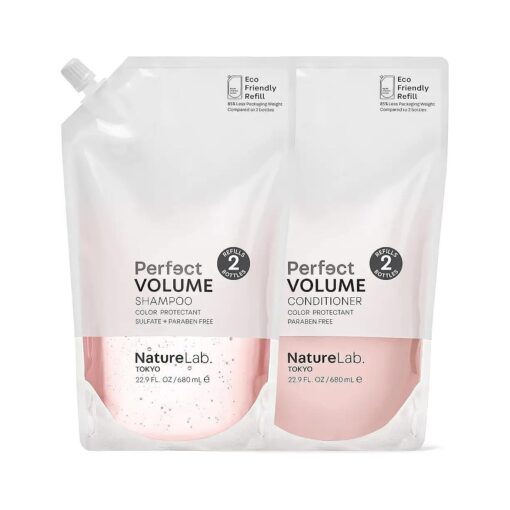 NATURELAB, TOKYO Perfect Volume Shampoo & Conditioner : Eco-Friendly Refill Pouch Duo : Hair Volumizer, Build Lift, and Body to Flat, Fine, or Limp Hair I 22.9 FL OZ Each