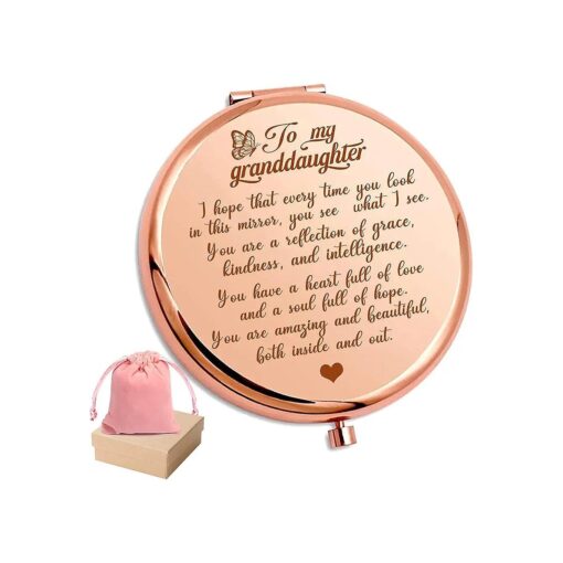 to My Granddaughter - You 're Amazing and Beautiful - Pocket Mirror, Granddaughter Engraved Compact Mirror, Family First Mirror Encouragement Gifts from Grandparents ( Rose Gold, Granddaughter )