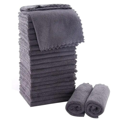 MOONQUEEN Ultra Soft Premium Washcloths Set - 12 x 12 inches - 24 Pack - Quick Drying - Highly Absorbent Coral Velvet Bathroom Wash Clothes - Use as Bath, Spa, Facial, Fingertip Towel ( Grey )