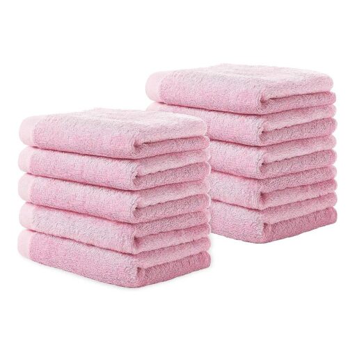 Yoofoss Luxury Washcloths Towel Set 10 Pack Baby Wash Cloth for Bathroom-Hotel-Spa-Kitchen Multi-Purpose Fingertip Towels and Face Cloths 10" x 10" - Pink