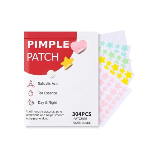 Pimple Patches for Face 304pcs, Hydrocolloid Acne Patches Star, Zit Patches, Pimple Popper Tool Kit, Facial Skin Care Products Containing Salicylic Acid, Tea Tree Oil and Calendula Oil ( 304 )