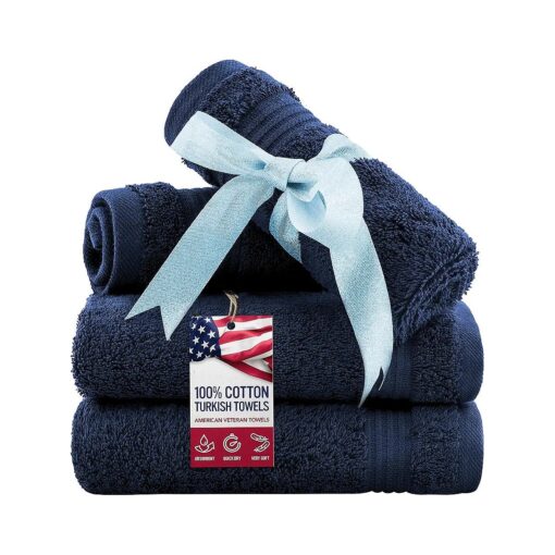 100 % Cotton Turkish Washcloths for Bathroom Essentials 4 Pack, Soft Absorbent Wash Cloths Quick Drying Small Towels Washrags, Navy Blue