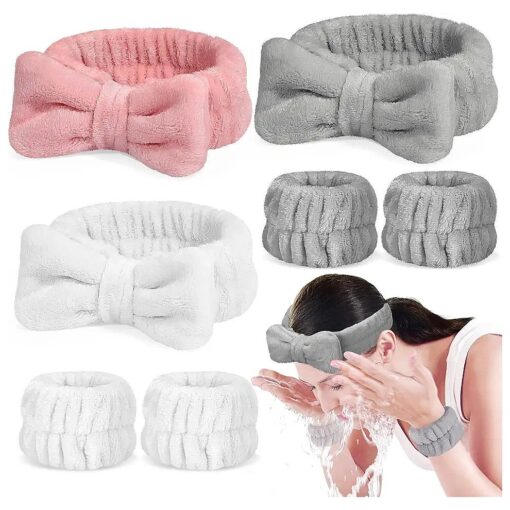 Crosize 7 Pack Face Wash Headband and Wristband Set for Women, Cute Spa Skin Care Headband for Washing Face, Terry Cloth Facia Headband and Wrist Towels for Washing Face, Makeup, Skincare