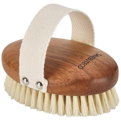 Body Brush Acacia Wood with Boar Bristles, Wet Brush and Dry Brush Bath Brush for Skin Exfoliation, Lymphatic Drainage and Blood Circulation Improvement