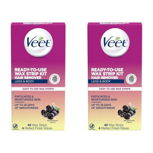 Veet Leg & Body Hair Removal Kit- Sensitive Formula, Ready-to-use Cold Wax Strips, Shea Butter & Acai Fragrance, 40 Count ( Pack of 2 )