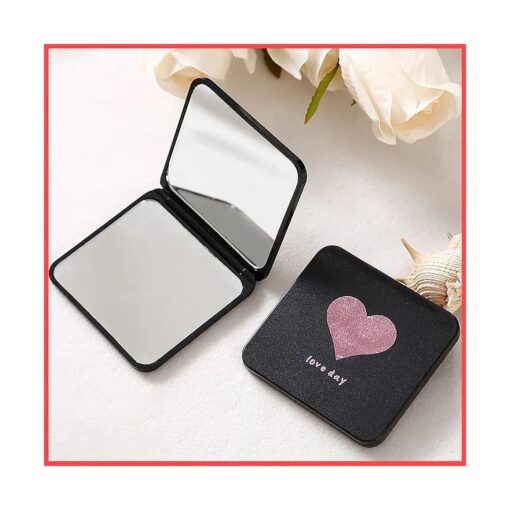 wolpin Foldable Makeup Mirror Glass Pocket Mirror for Women Men Firls Vanity Mirror Portable, Compact Size Mirror for Handbag, Purse Black