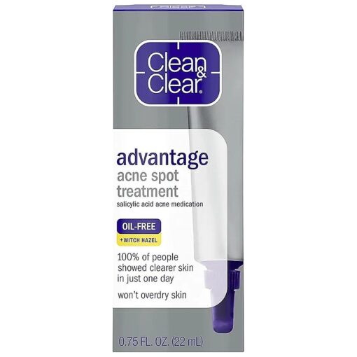 Clean & Clear Advantage Acne Spot Treatment, Oil Free Acne Treatment with Salicylic Acid, Witch Hazel, and BHA, Gel Pimple Cream for Adults and Teens, Witch Hazel & Salicylic Acid Medication, .75 oz ( Pack of 3 )