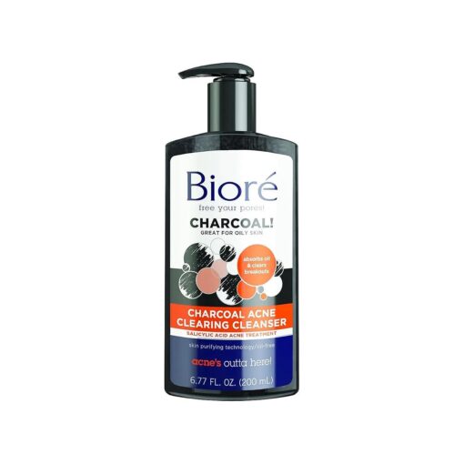 Biore Charcoal Acne Clearing Cleanser for Oily Skin, 6.77 Ounce