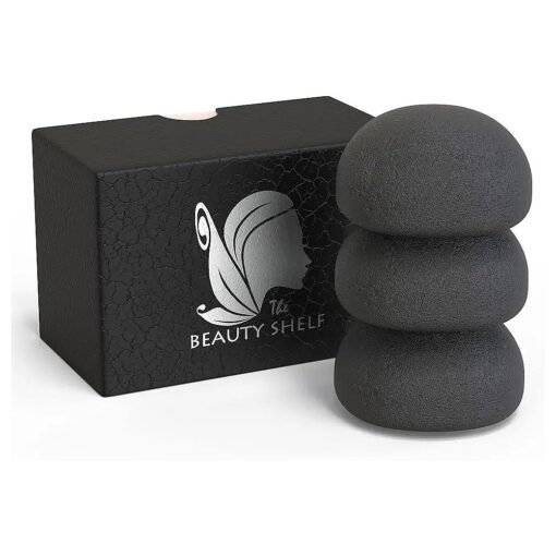 Konjac Sponge ( 3 Pack ) Activated Bamboo Charcoal, Facial Cleansing & Exfoliating Beauty Sponges