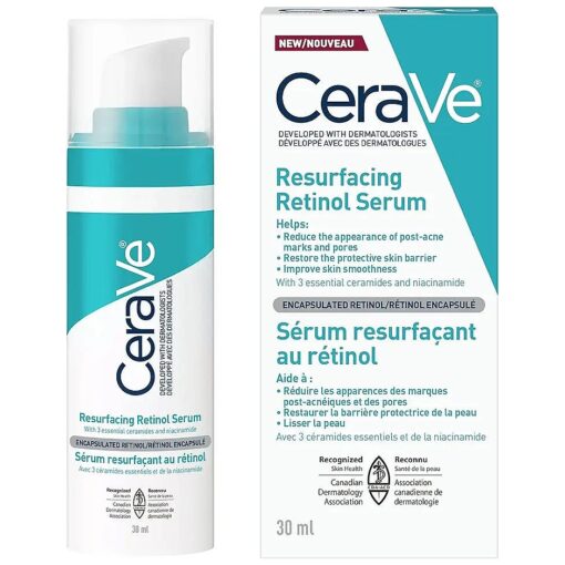 CeraVe Resurfacing RETINOL Serum For Face with niacinamide, Helps even skin tone, skin smoothness, post-acne marks & pore minimizer, Gentle, Fragrance-free, non-comedogenic, sensitive skin, 30ML