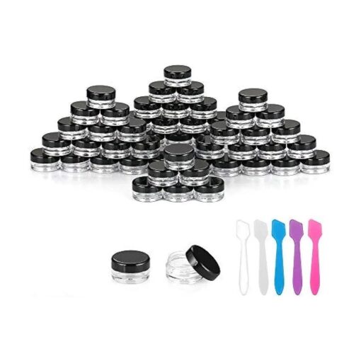 100 Pieces 3g Empty Clear Plastic Sample Containers with Lids Cosmetic Jars with 5 Pieces Mini Spatulas by Accmor