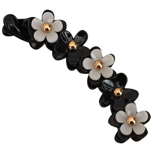 Banana Clip Flower Banana Hair Clips Acrylic Toothed Ponytail Holder Strong Tension Hair Claw Flower Barrette for Women Girls, Black