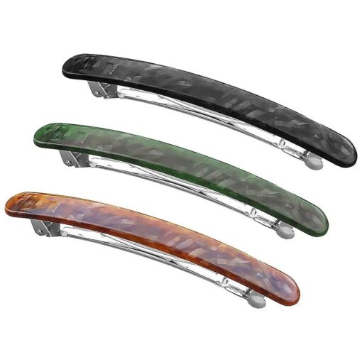 Long Hair Barrettes Stylish French Automatic Hair Clips Ponytail Holders Large Acrylic Resin Hairgrip Clasp Clamp for Women Thick Hair, Fashion Hair Accessories Green Brown Black 3 Pack