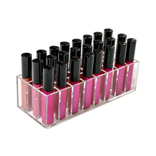 Acrylic Lip Gloss Holder Organizer, Lipstick Holder, 24 Slots Makeup Lip Gloss Lipstick Brushes Storage Display Case