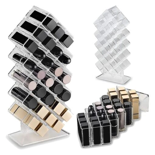 byAlegory Acrylic Lipstick Makeup Organizer | 28 Space Cosmetic Storage Designed To Stand, Lay Flat or Stack ( CLEAR )