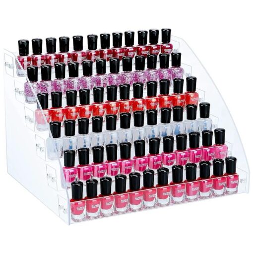 KINGROW Nail Polish Organizer 72 Bottles of 6 Layers Acrylic Display Rack Eyeglasses Storage Essential Oils Holder Makeup Organizer