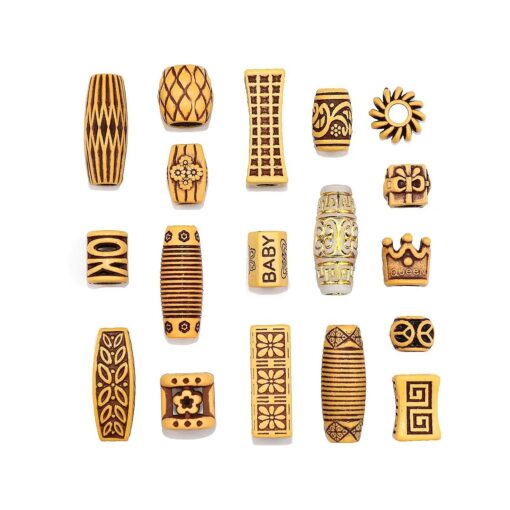 NAISKA 18PCS Hair Tube Beads Wooden Color Hair Beads Beard Beads Dreadlocks Beads DIY Hair Braid Accessories Hair Cuffs Clips Rings Hair Jewelry for Men and Women Braids Dreadlocks Accessories